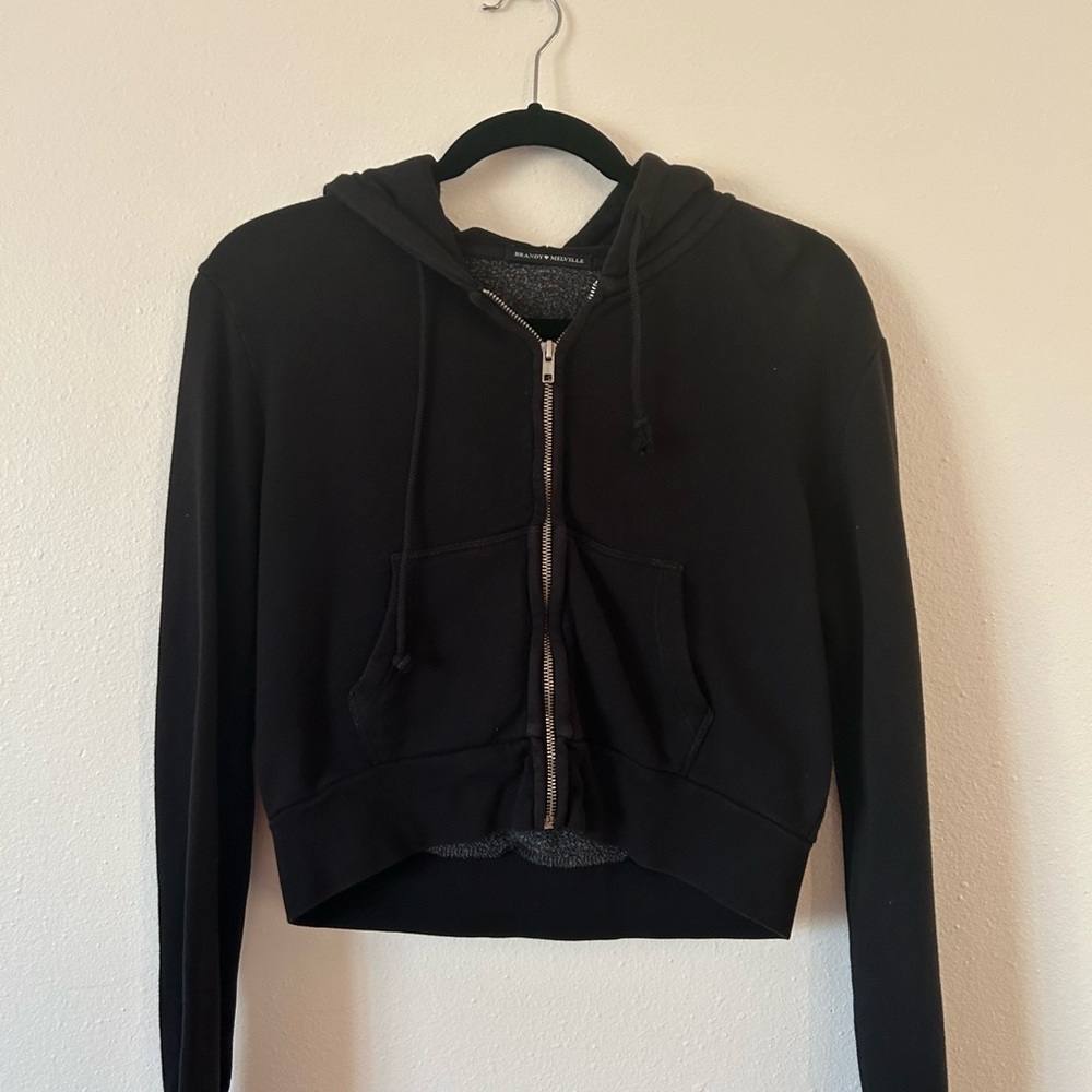 Brandy Melville Black Cropped Crystal Hoodie